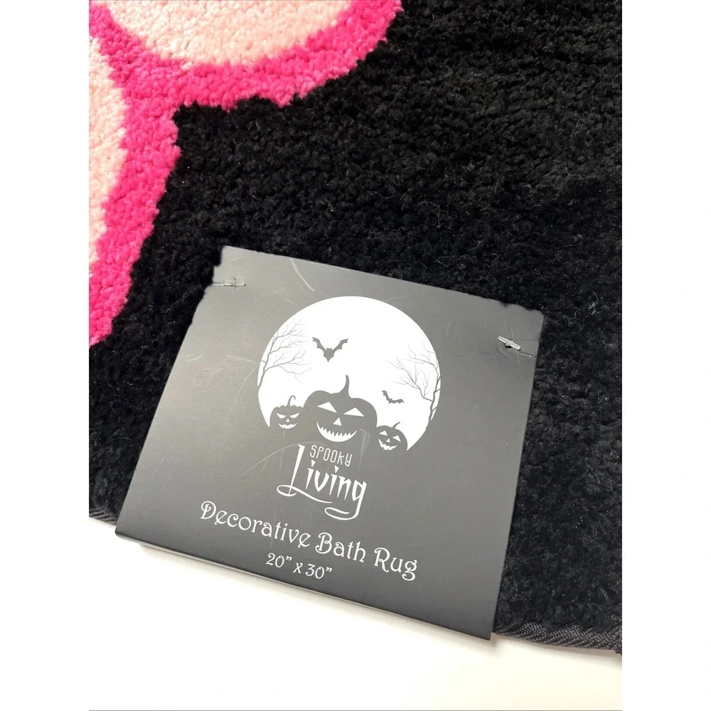 NWT Pink Skull Bow Halloween Bath Rug Goth Coquette Decorative Bathroom Mat